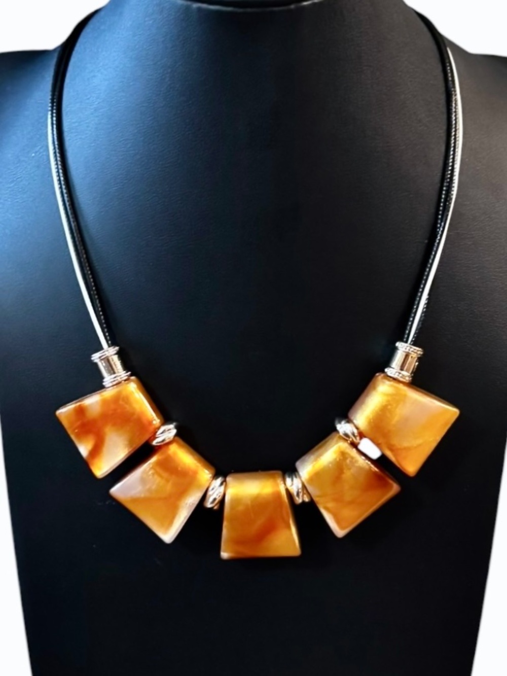 Womens  Amber Orange Statement  Pendant Necklace